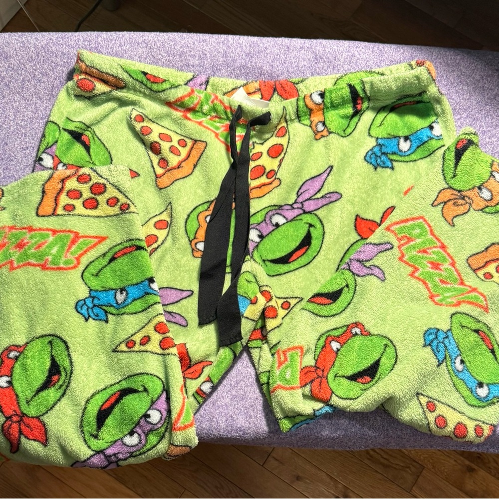 Green Teenage Mutant Ninja Turtles Pajama Pants - Plush Pizza Print